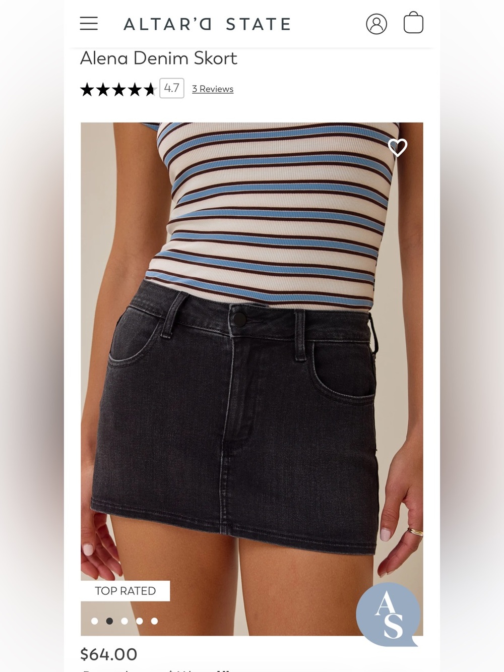 Altar’d State Alena Denim Skort (washed black)